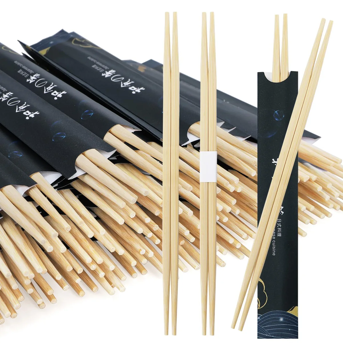 Bundle of 150 pairs of 9.5 inch bamboo chopsticks in paper sleeves