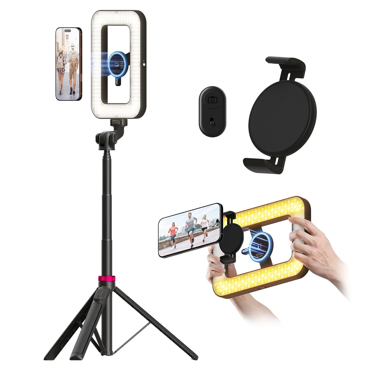  LUXSURE F05C Magnetic Ring Light Tripod 62" 6000mAh CRI95 — product photo