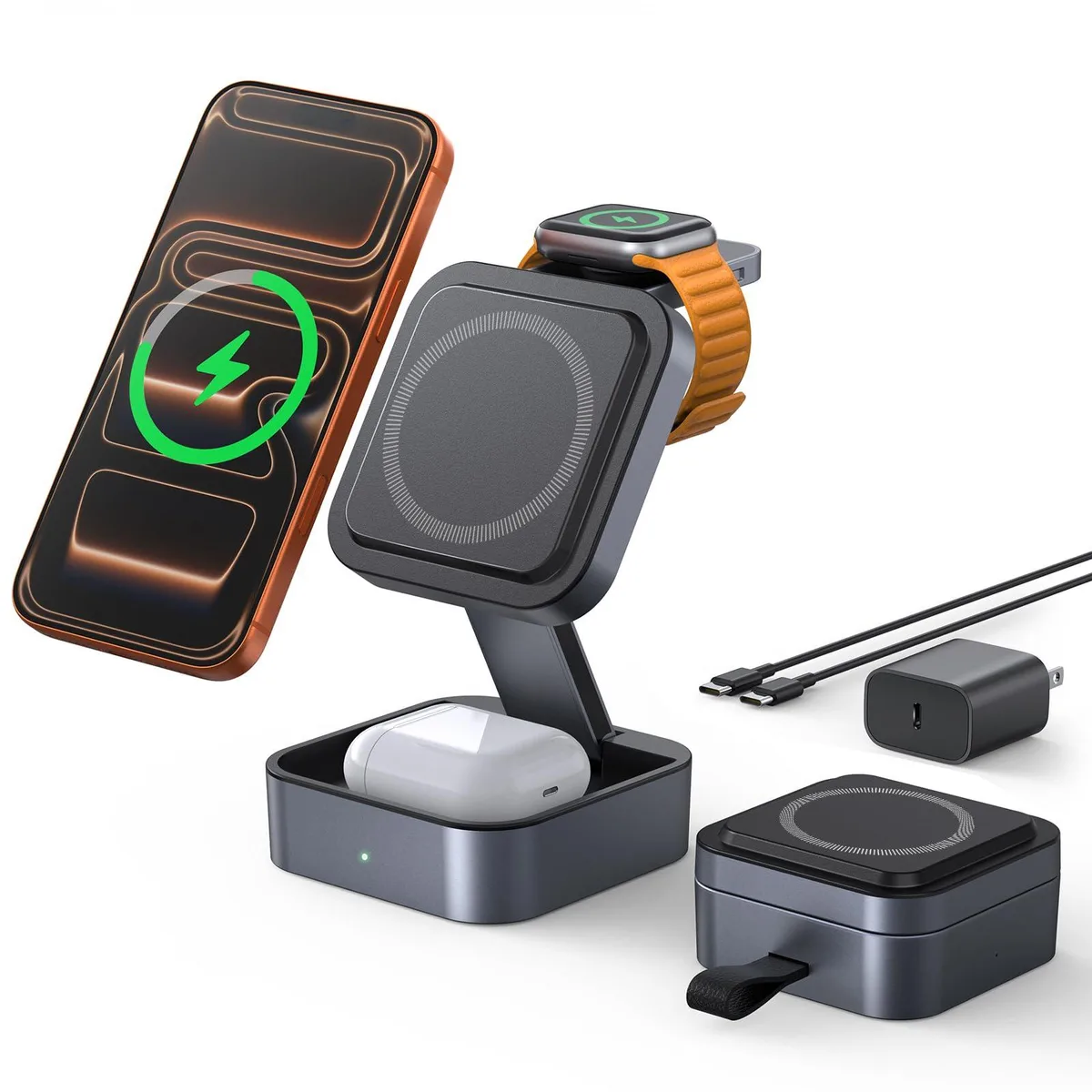  Aoara 3-in-1 Wireless Charger Space Grey 20W PD Adapter — product photo