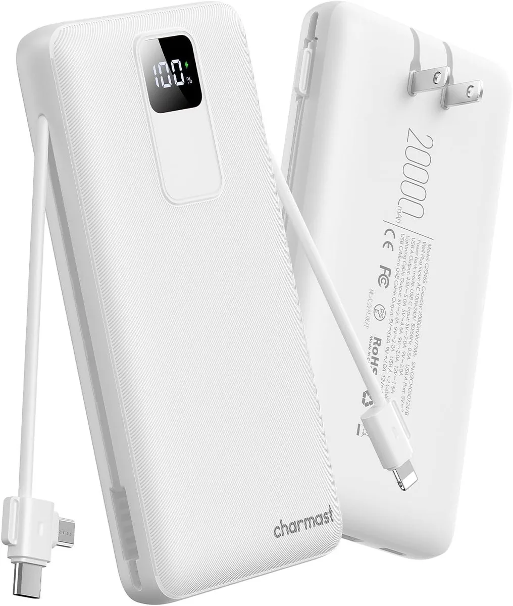 WOOJONG WOOJONG 20000mAh Power Bank with Built-in Cables &amp; Wall Plug 20W — product photo