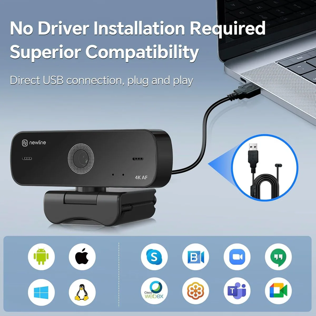 Newline Interactive Newline Interactive 4K Webcam 77° FOV Dual Mics Privacy Cover — product photo