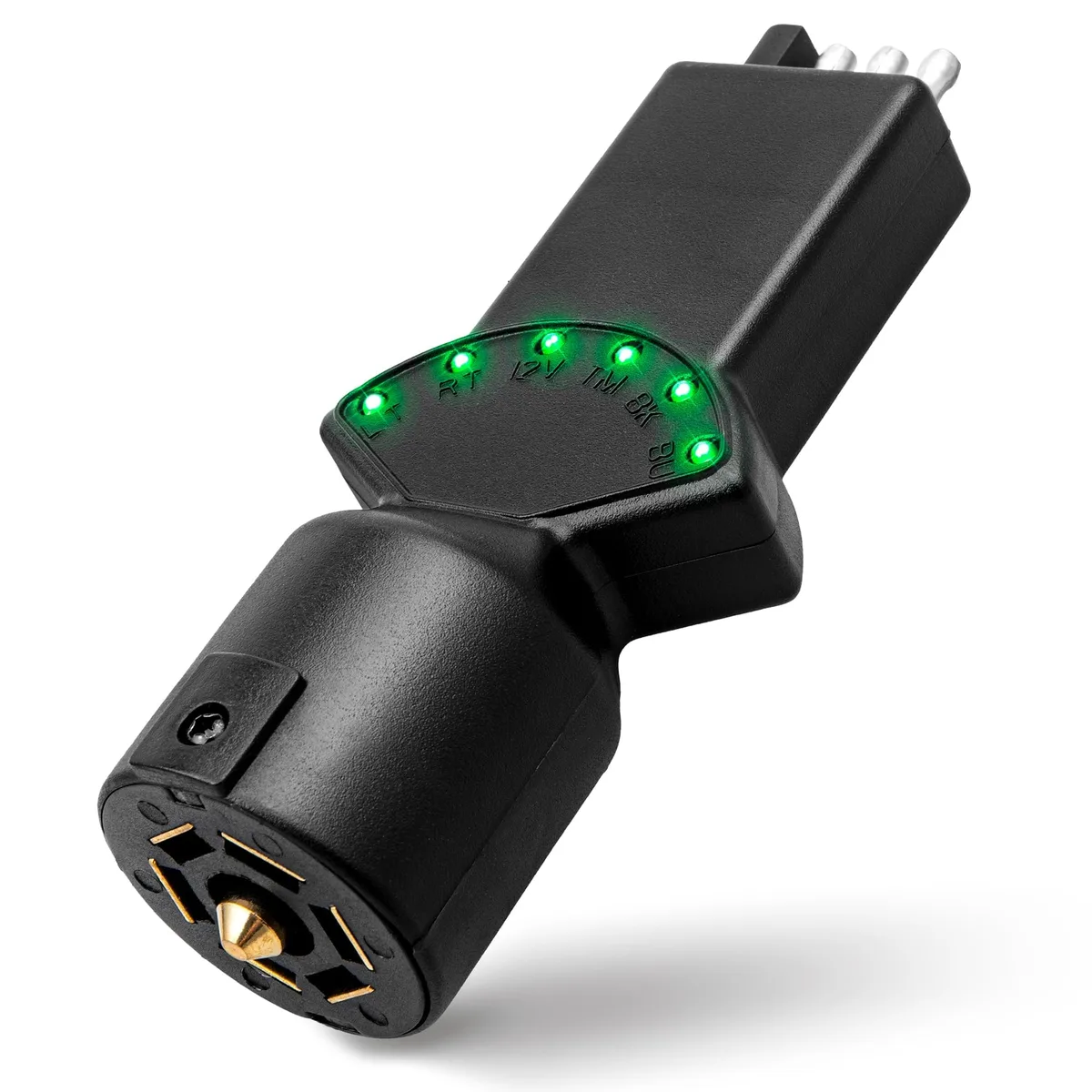 Oyviny 7-way blade and 4-pin trailer circuit tester with six green LEDs in ABS housing