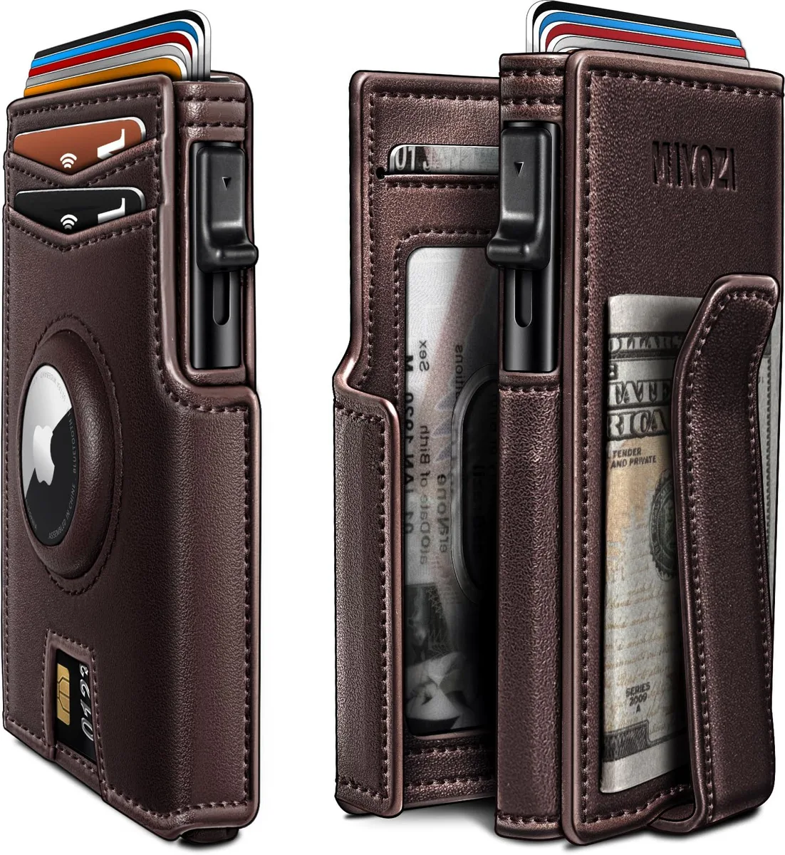 Viator Gear Burgundy004 wallet Black Stainless Steel 10 cards AirTag slot RFID 3.9"x2.9 — product photo