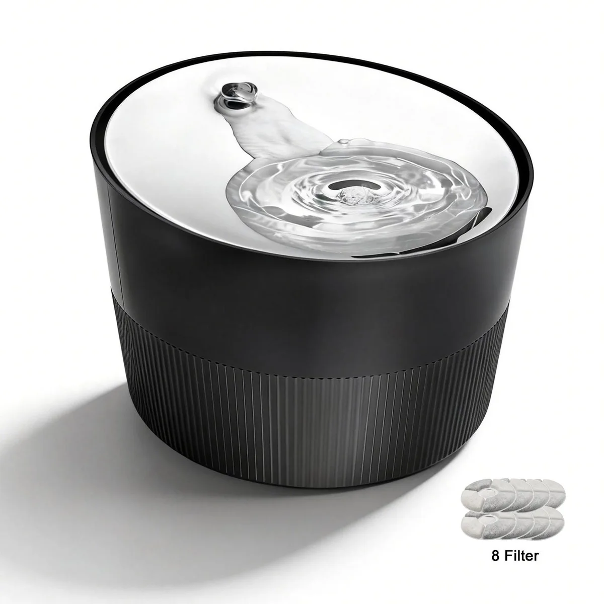QLEE QLEE Ultra-Quiet Cat Water Fountain 2.5L 84oz Stainless Steel Top 8 Filter Black — product photo