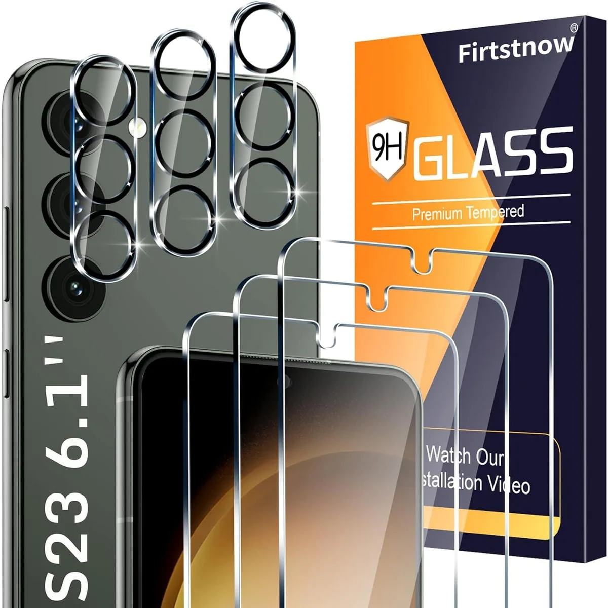 Six clear tempered glass protectors for Galaxy S23 screen and camera lenses