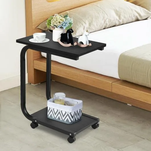 SlickBlue SlickBlue 2-Tier Rolling Sofa Side Table Black .6 20 12 24 10 44 — product photo