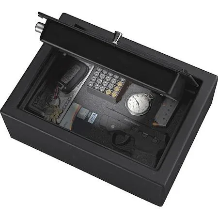 Black steel drawer safe with electronic lock and matte finish