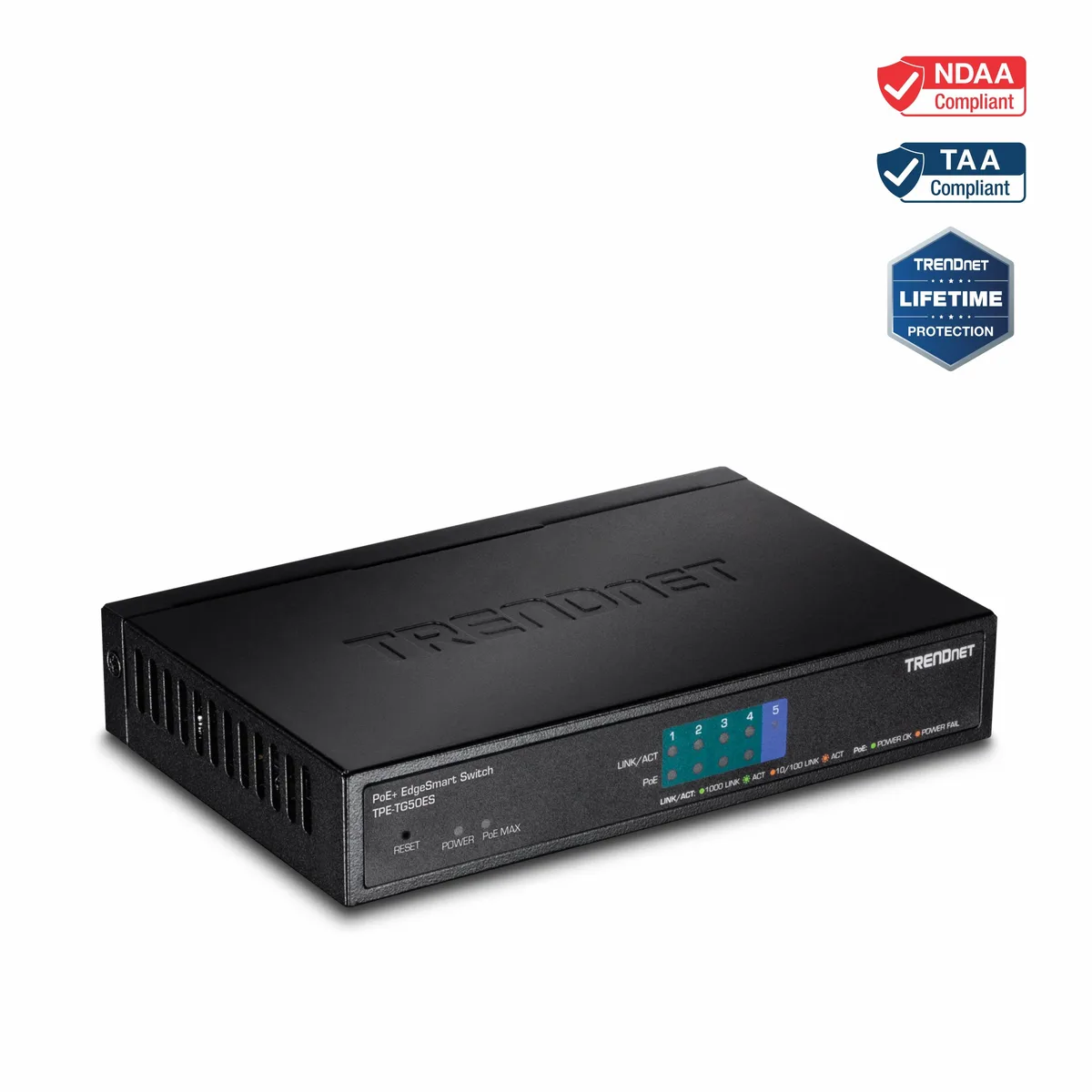 TRENDnet TRENDnet TPE-TG50ES 5-Port Gigabit EdgeSmart PoE+ Switch — product photo