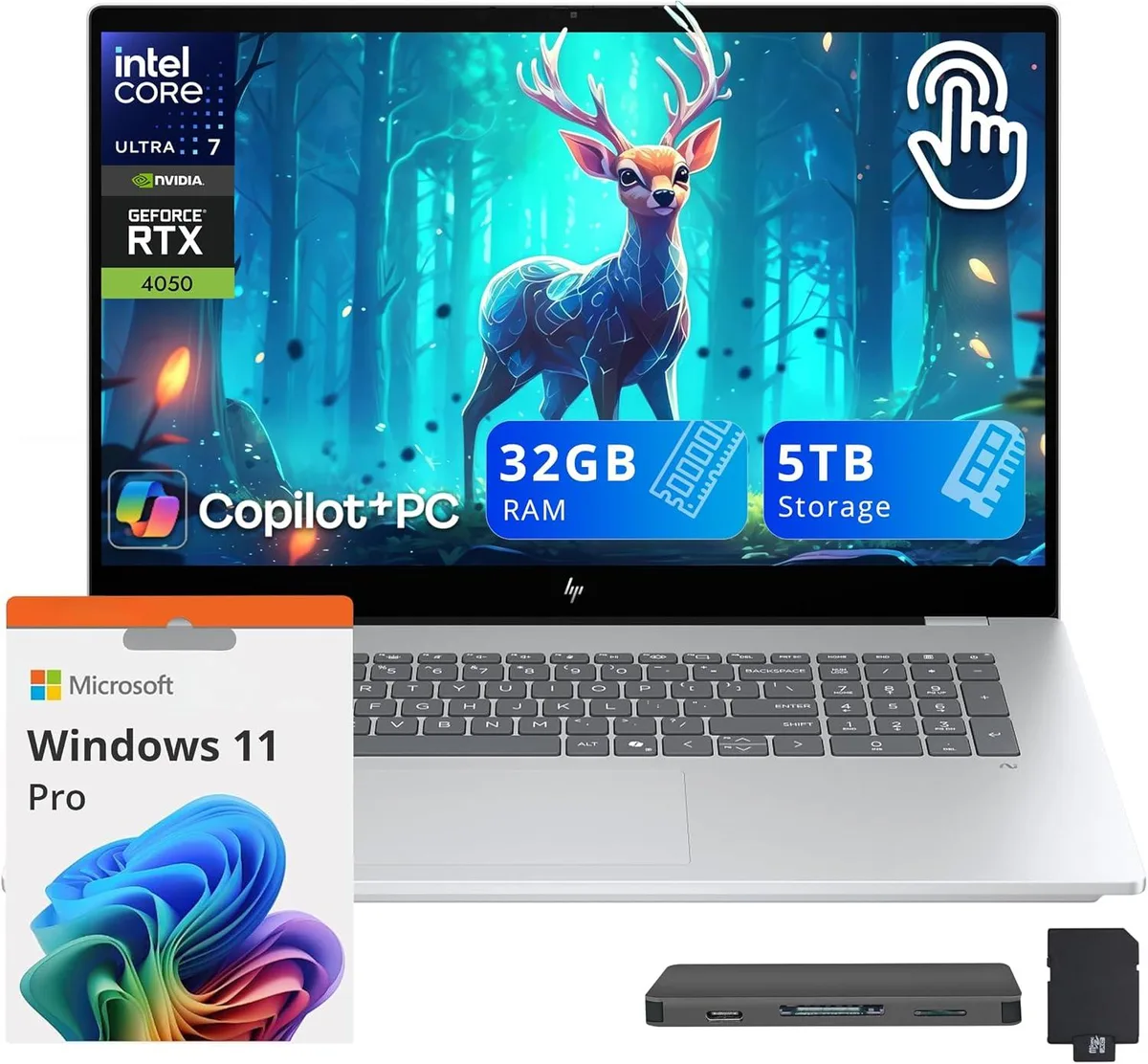 HP HP OmniBook 7 17.3" FHD Touch Intel Core Ultra 7 258V RTX 4050 32GB 4TB SSD+1TB Dock Silver — product photo