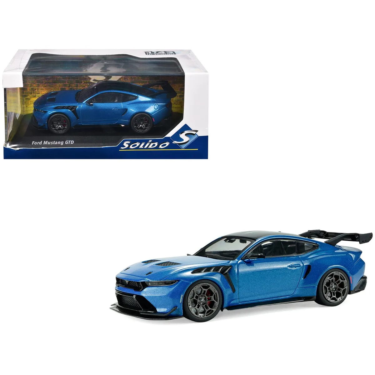 Solido Solido 2025 Ford Mustang GTD Indulgent Blue Metallic Black Top 1/43 Diecast Hobby Collectible — product photo