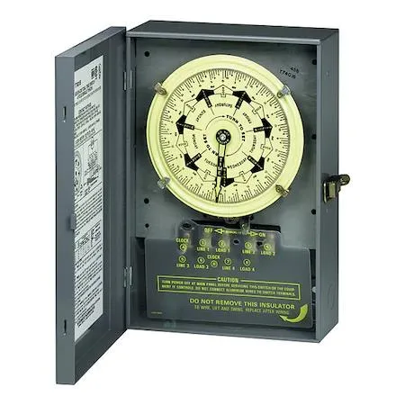 Rectangular steel enclosure with front-mounted dial and timer mechanism