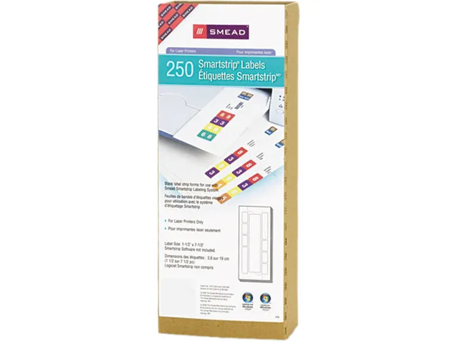 White box containing flat label sheets for laser printer