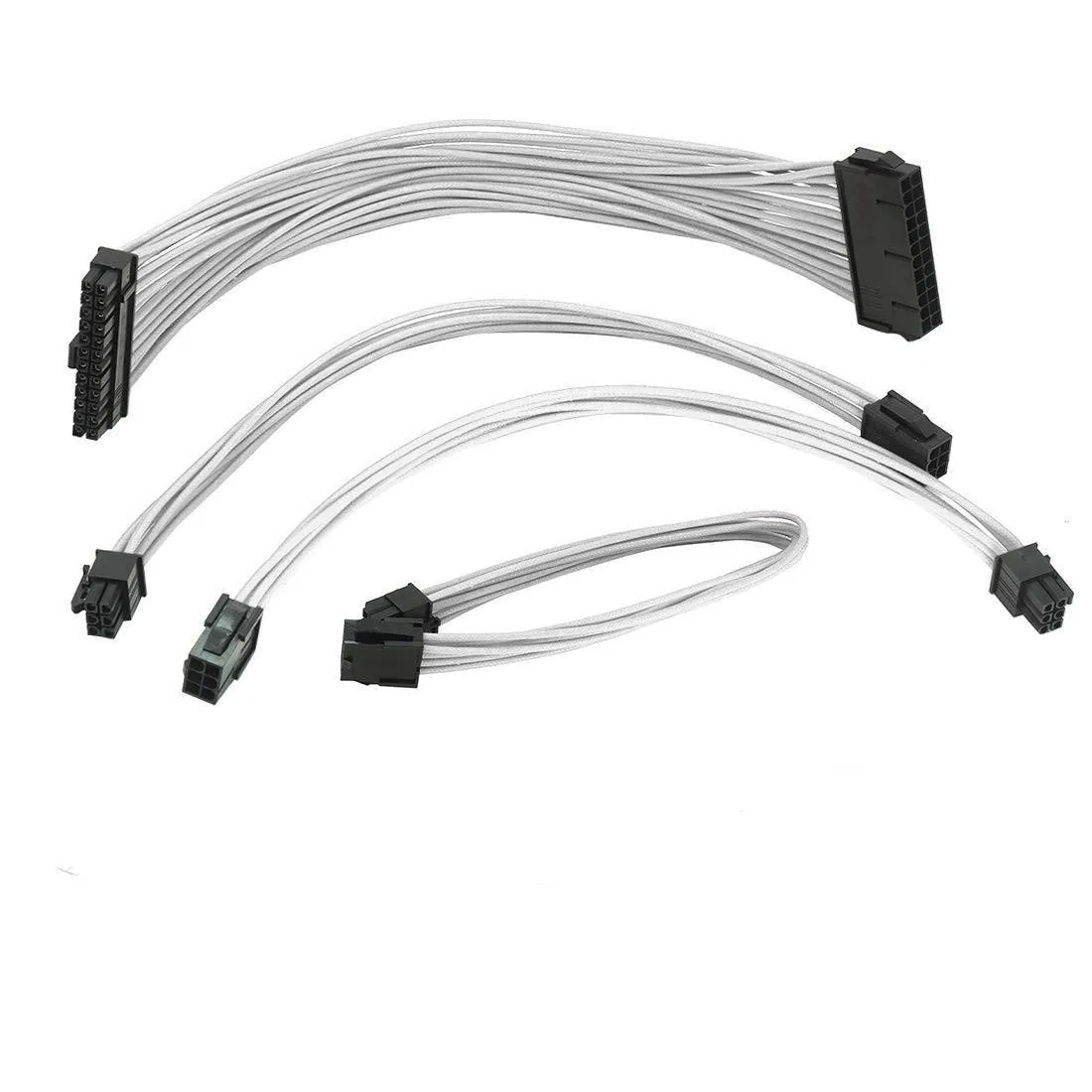 White sleeved power extension cable kit with ATX 24-pin EPS 4+4-pin and PCIe 6+2-pin 6-pin connectors 30cm long