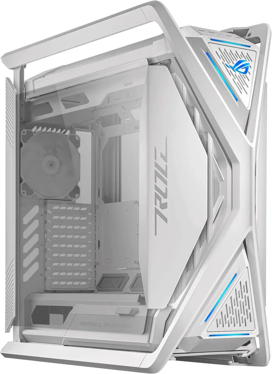 White full-tower E-ATX case with ROG Hyperion branding
