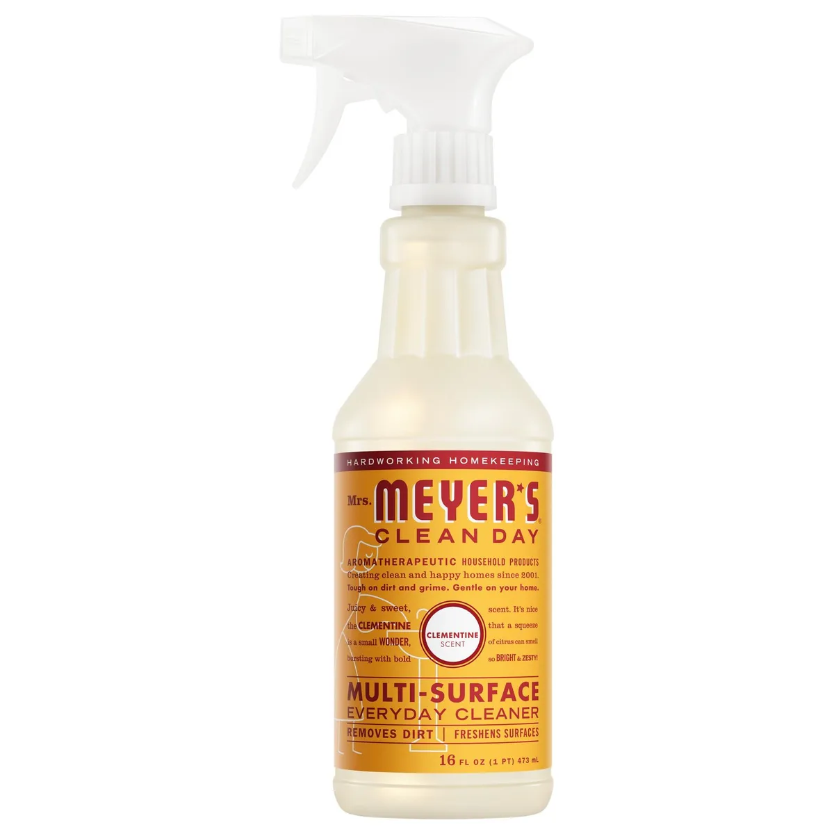 White 16 fl oz spray bottle with clementine label