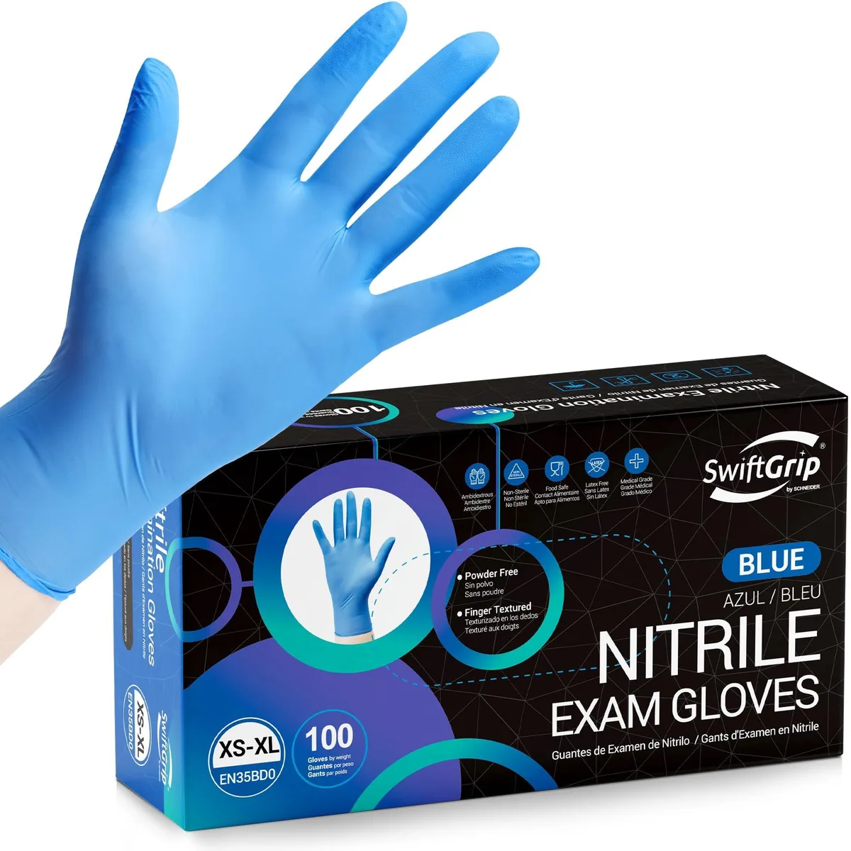  Humble Bee Nitrile Exam Gloves Blue Powder Free 100-ct Medium — product photo