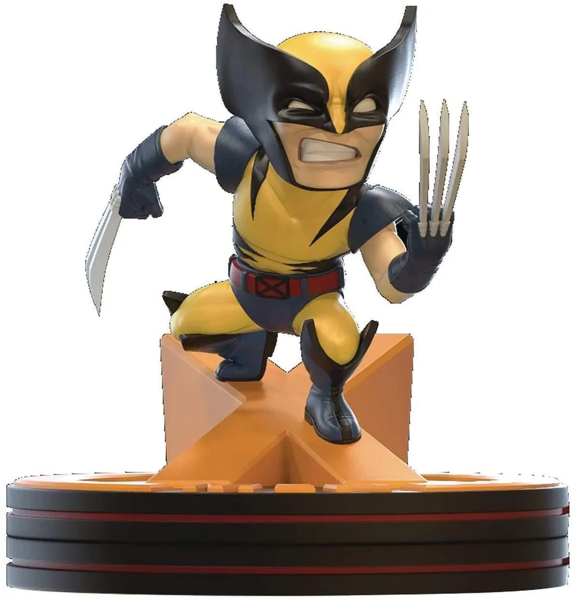 Wolverine statue crouching on X-Men logo with claws extended hand painted details