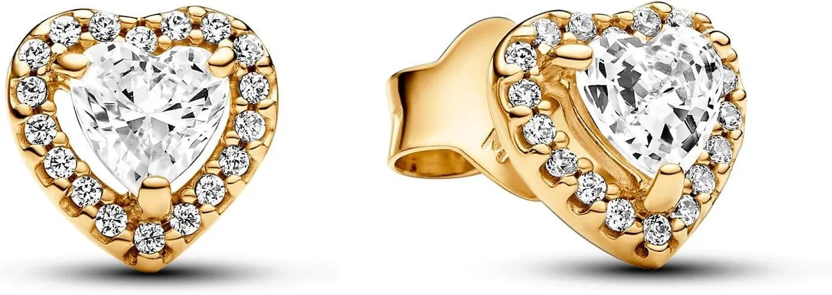 PANDORA PANDORA Sparkling Elevated Heart Stud Earrings 14k gold-plated — product photo