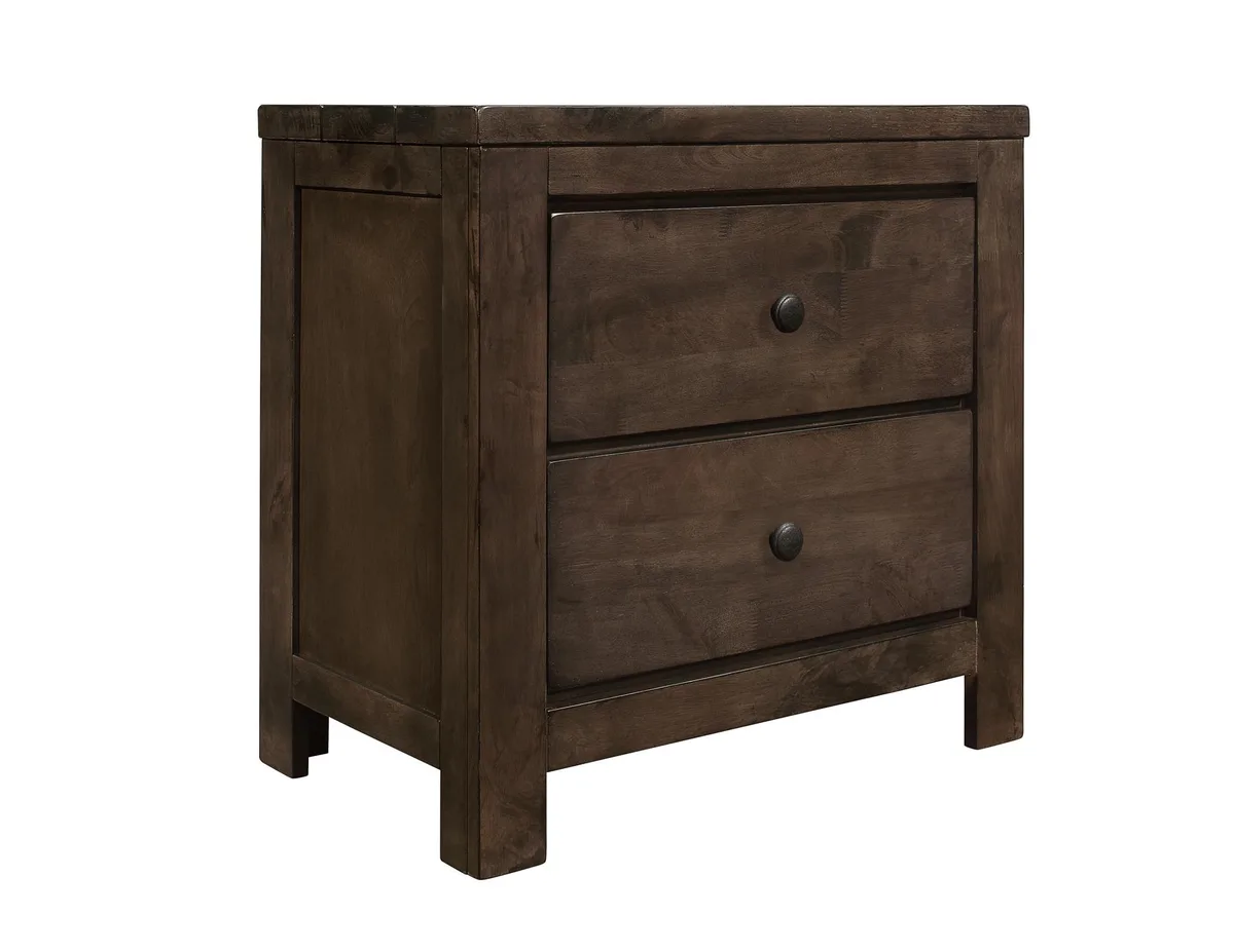 Brown engineered-wood nightstand with two drawers, modern rustic style, 26.8 wide 16.3 deep 26.1 high inches