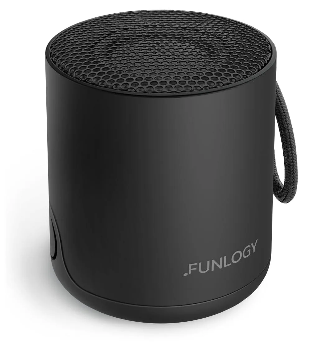  FUNLOGY FL01M portable speaker 5.2×2.71×4.3 in 18 g 12 h 1 h charge IPX7 TWS 33 ft range — product photo
