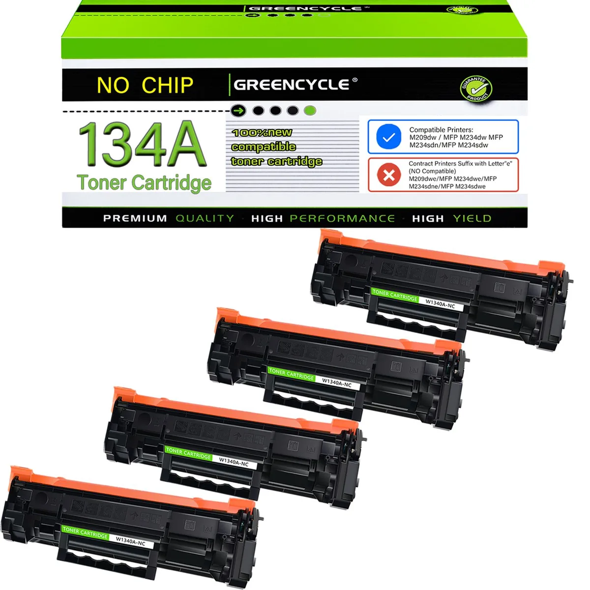 GREENCYCLE GREENCYCLE W1340A-NC 4 Pack Black Toner Cartridge 1100 Pages — product photo