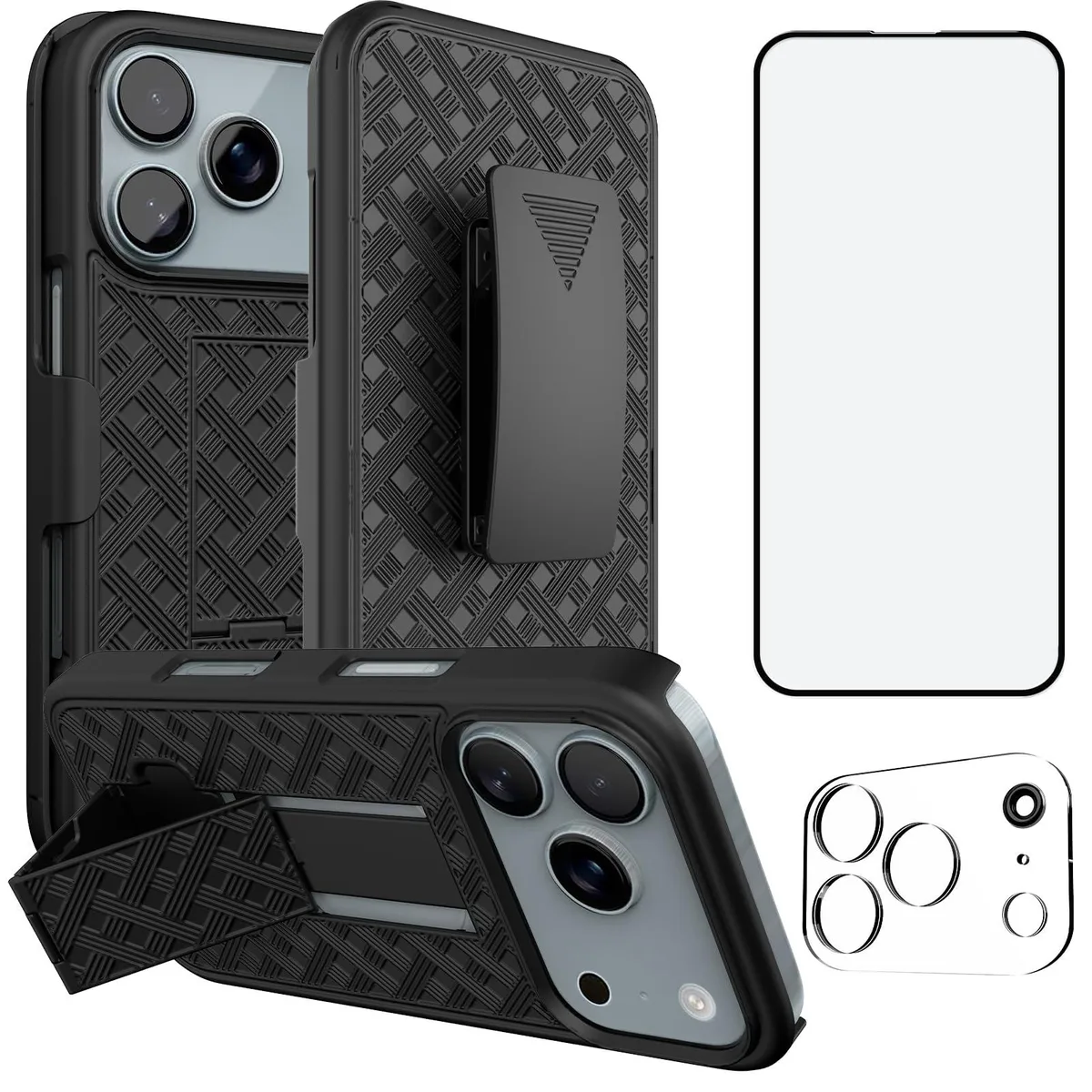 Black clip-on case with kickstand and belt clip for 6.9 inch phone