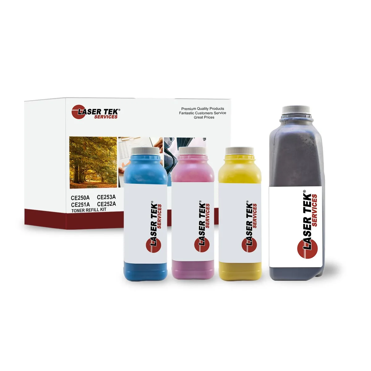 Laser Tek Services Laser Tek Services 4 Pack Toner Refill CE250A CE251A CE252A CE253A — product photo