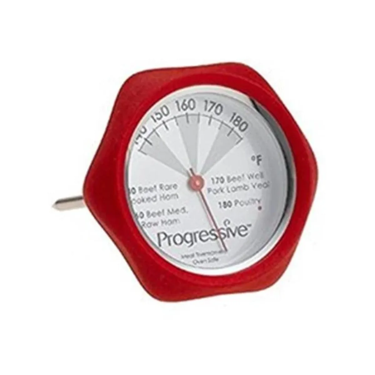 Stainless steel probe with red silicone grip and temperature window