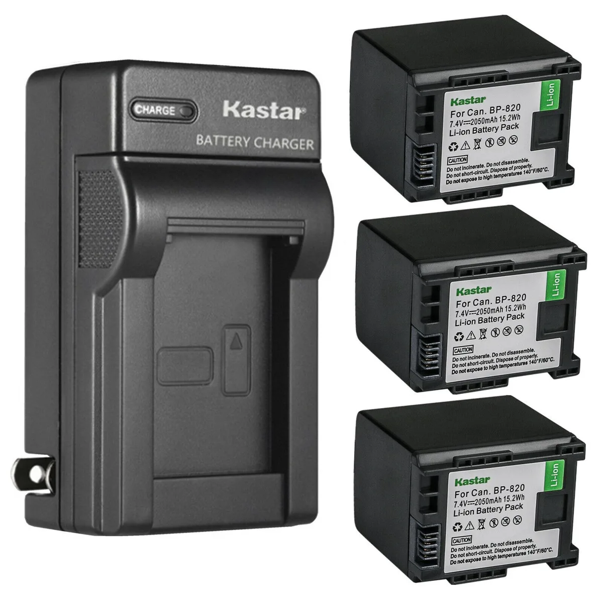 Kastar Kastar BP-820 3-Pack Battery &amp; AC Wall Charger for Canon XA60 XA65 XA70 XA75 VIXIA HF G70 — product photo