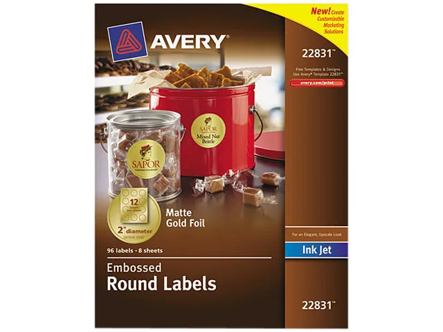Avery Avery 22831 Embossed Foil Round Labels Gold 2" 96 labels — product photo