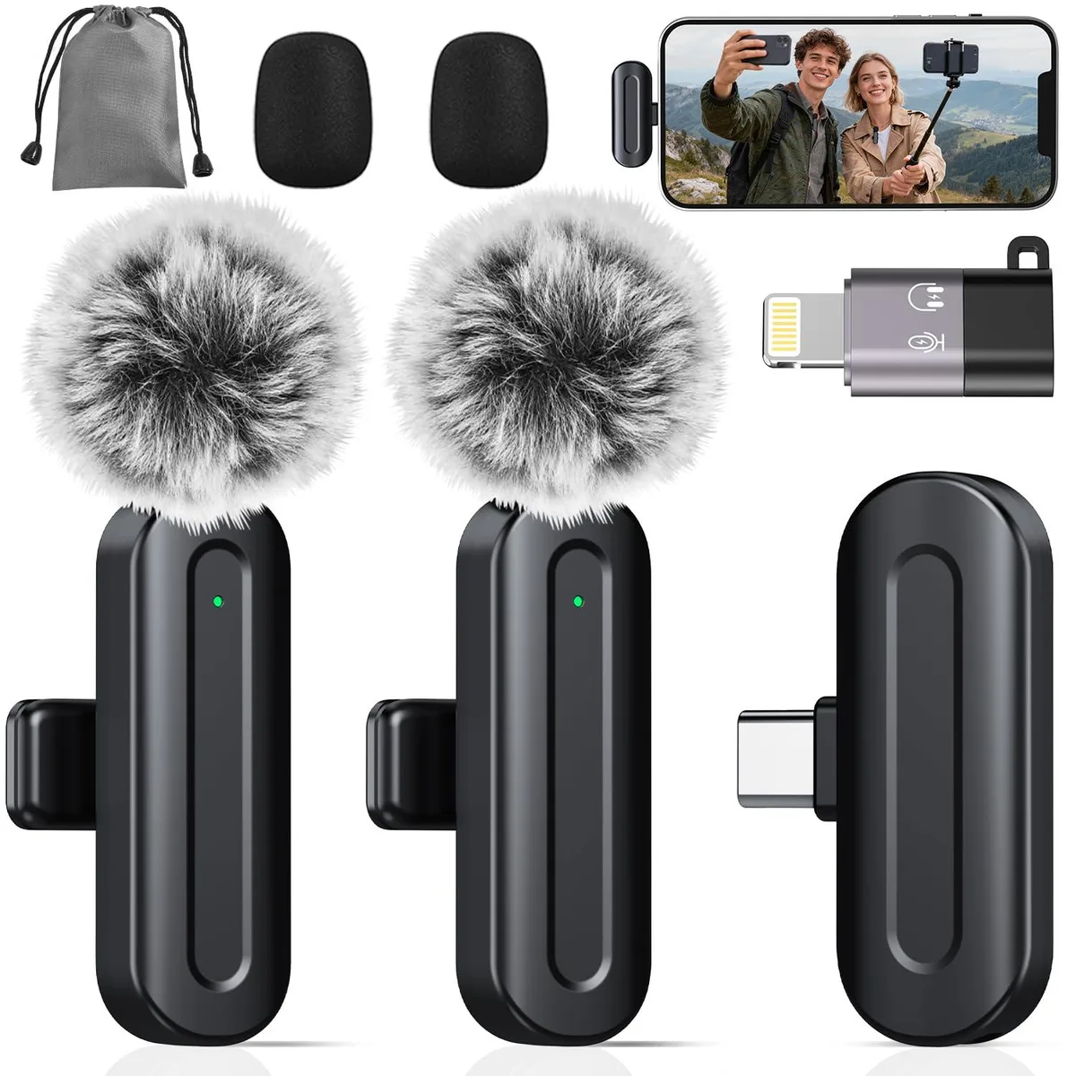  PQRQP SX21Pro 2-Pack Wireless Lavalier Microphone Graphite Black USB-C — product photo