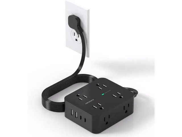 LORDWORLD LORDWORLD 12-in-1 Surge Protector 8AC 4USB 2USB-C 1080J 5ft Flat Plug 2.2in Spacing — product photo