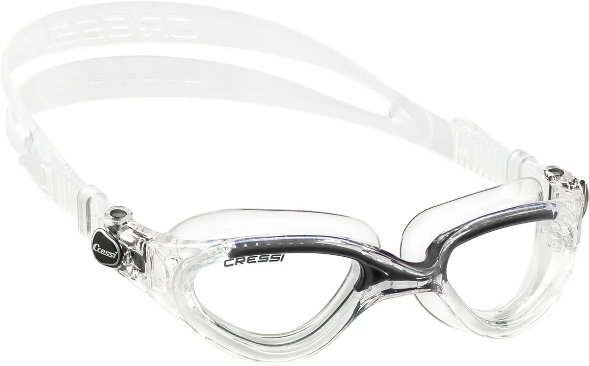 Cressi Flash swimming goggles, clear lenses with black frame and 18° angled design