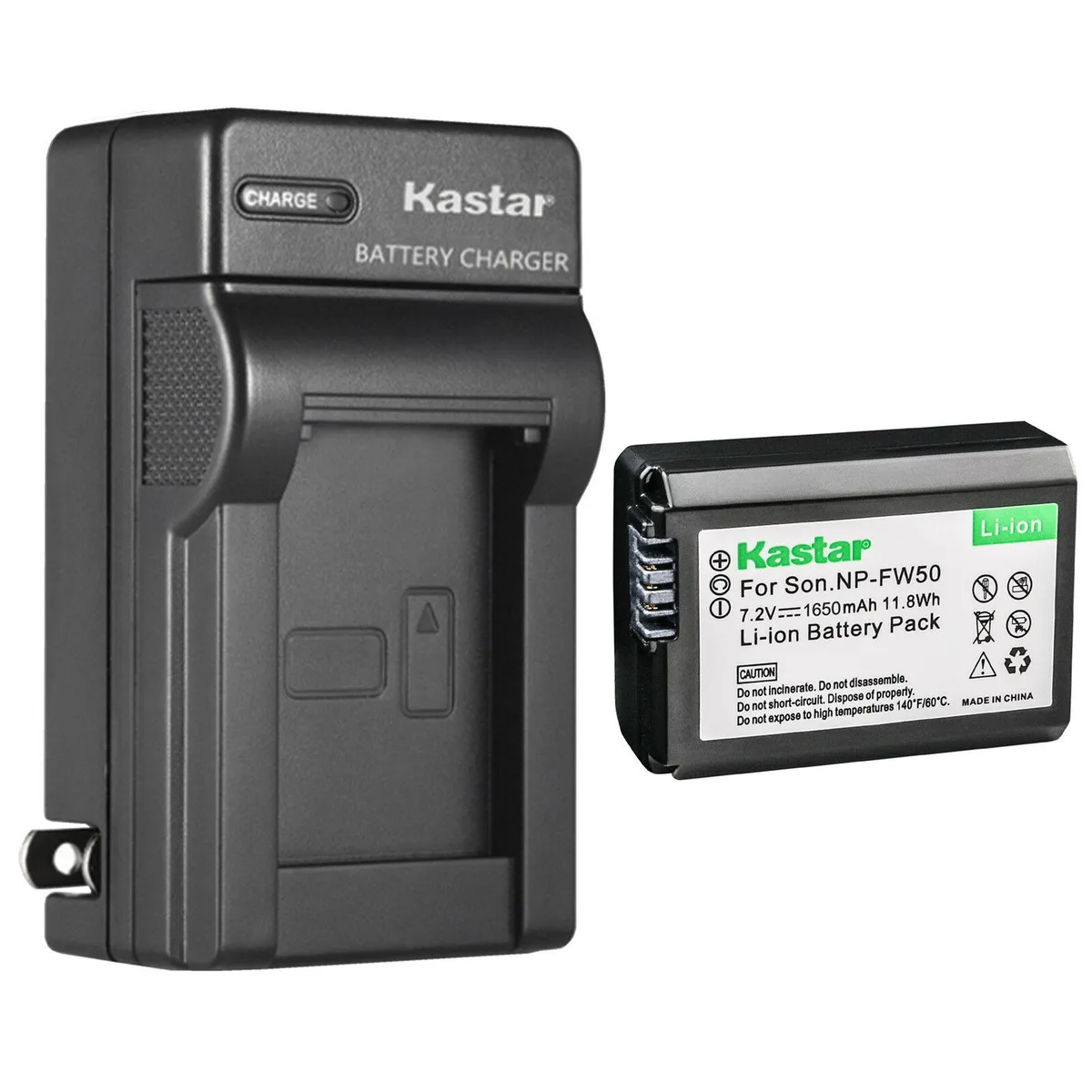 Kastar Kastar NP-FW50 1650mAh battery and AC wall charger — product photo