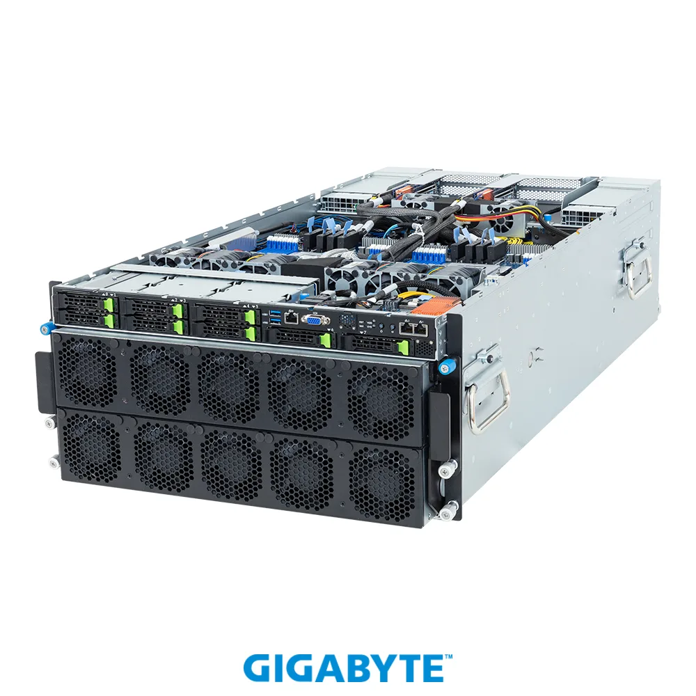 GIGABYTE GIGABYTE G593-ZX1-AAX1 barebone server 8 AMD Instinct MI300X GPUs dual EPYC 9004 24 DDR5 DIMMs — product photo