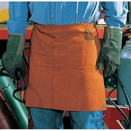 Brown leather waist apron, 18 inch length, brass grommets, Kevlar stitching