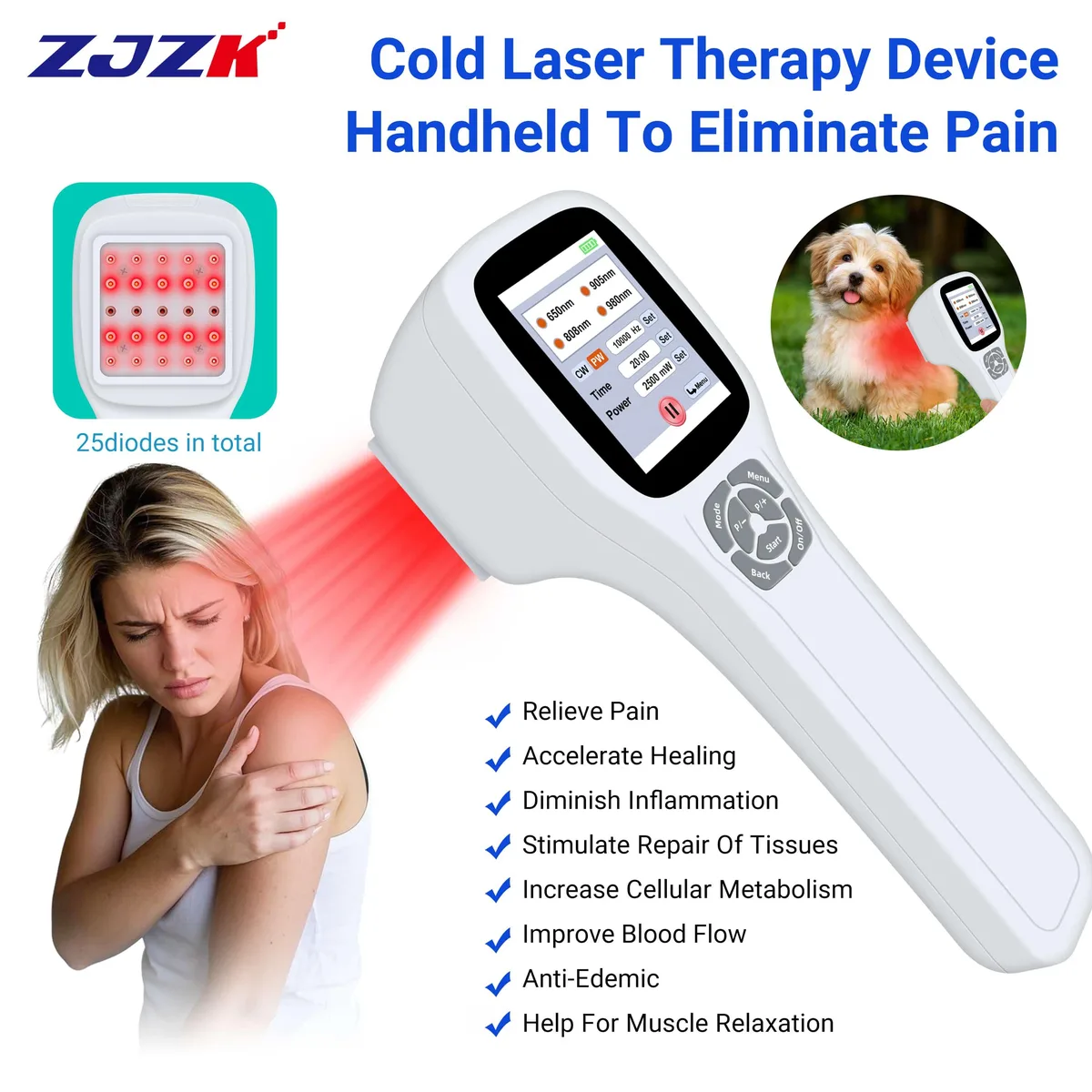 ZJZK ZJZK PMW2500-717 Cold Laser Therapy Device 650nm*10+808nm*5+905nm*5+980nm*5 — product photo