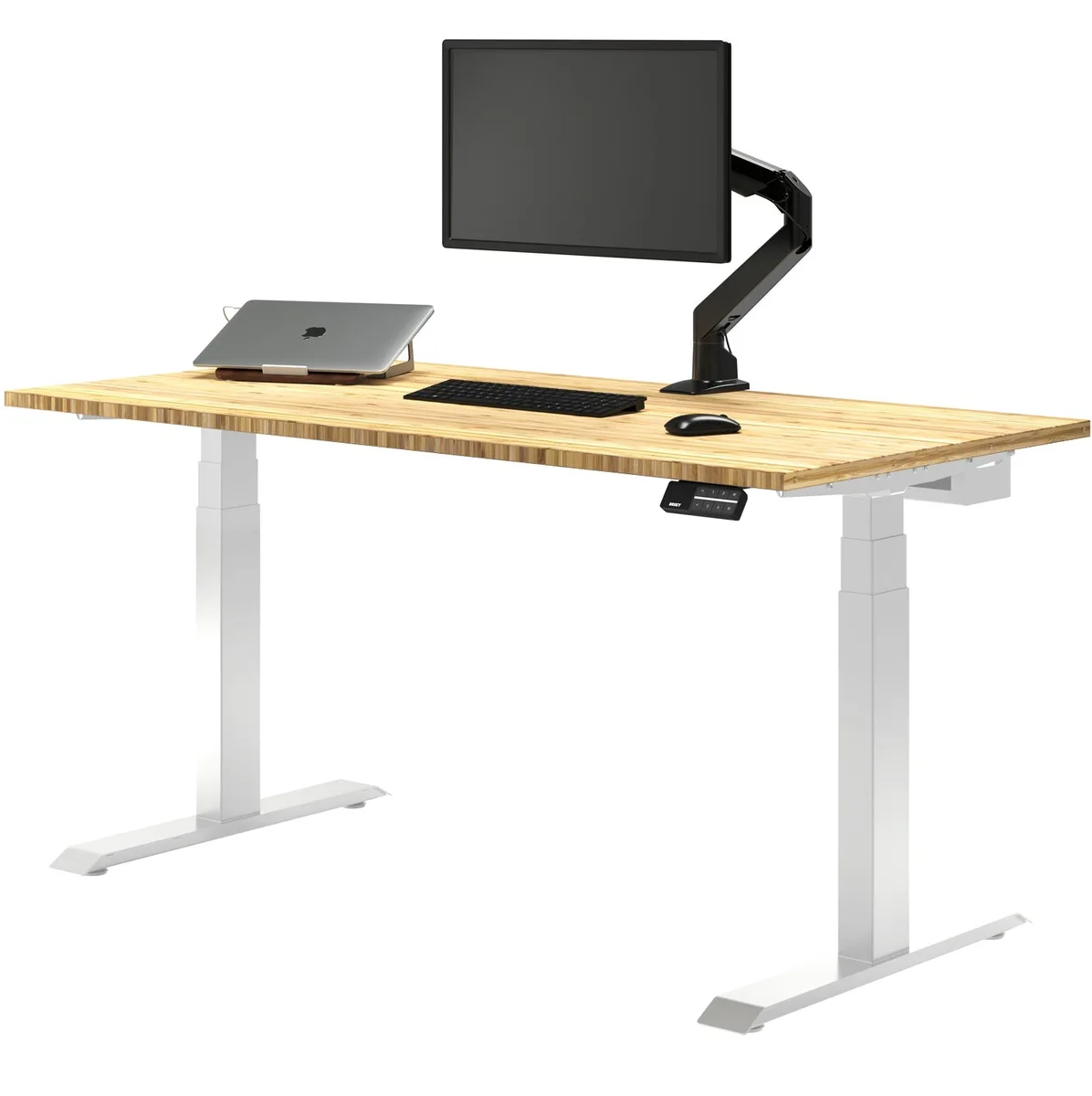 Desky Desky Dual Bamboo Sit Stand Desk Bamboo 60 x 30 in with Grommets White — product photo