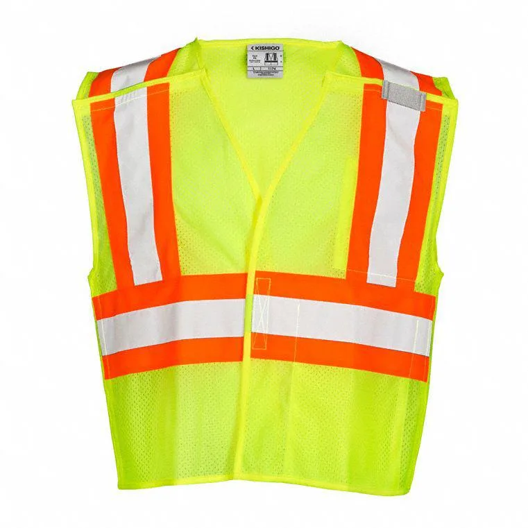 Lime 3XL high-visibility fleece vest with silver reflective stripes and hook-and-loop front