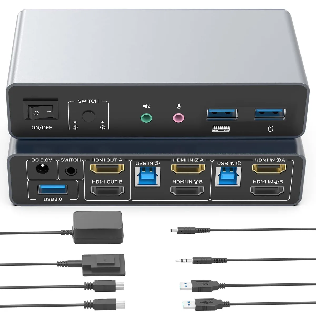 IHDAPP IHDAPP Dual Monitor KVM Switch 2 PC 4K@60Hz 3 USB 3.0 Ports Desktop Controller — product photo