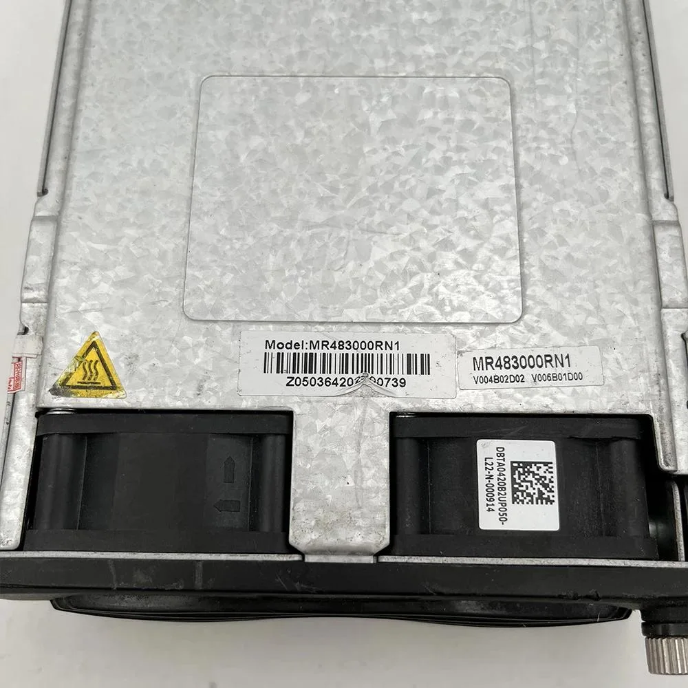 Rectangular silver power supply module with front handle and rear connector, labeled MR483000RN1 48VDC 3000W