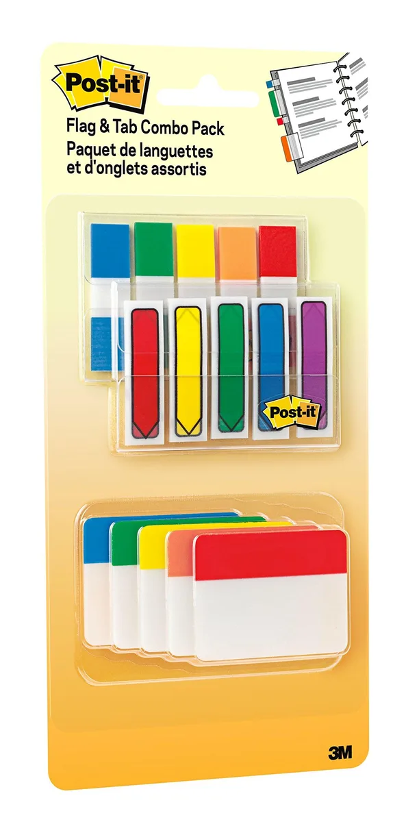 3M Post-it flags and tabs combo pack, assorted primary colours, 230 pieces in portable dispensers