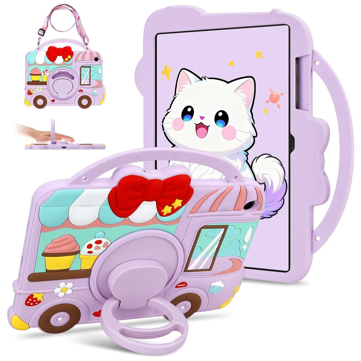 ARCTIC ARCTIC 2 in 1 Accessory Samsung Galaxy Tab A9 Plus 11 2023 Purple Ice Cream Cart 360 Stand Strap — product photo