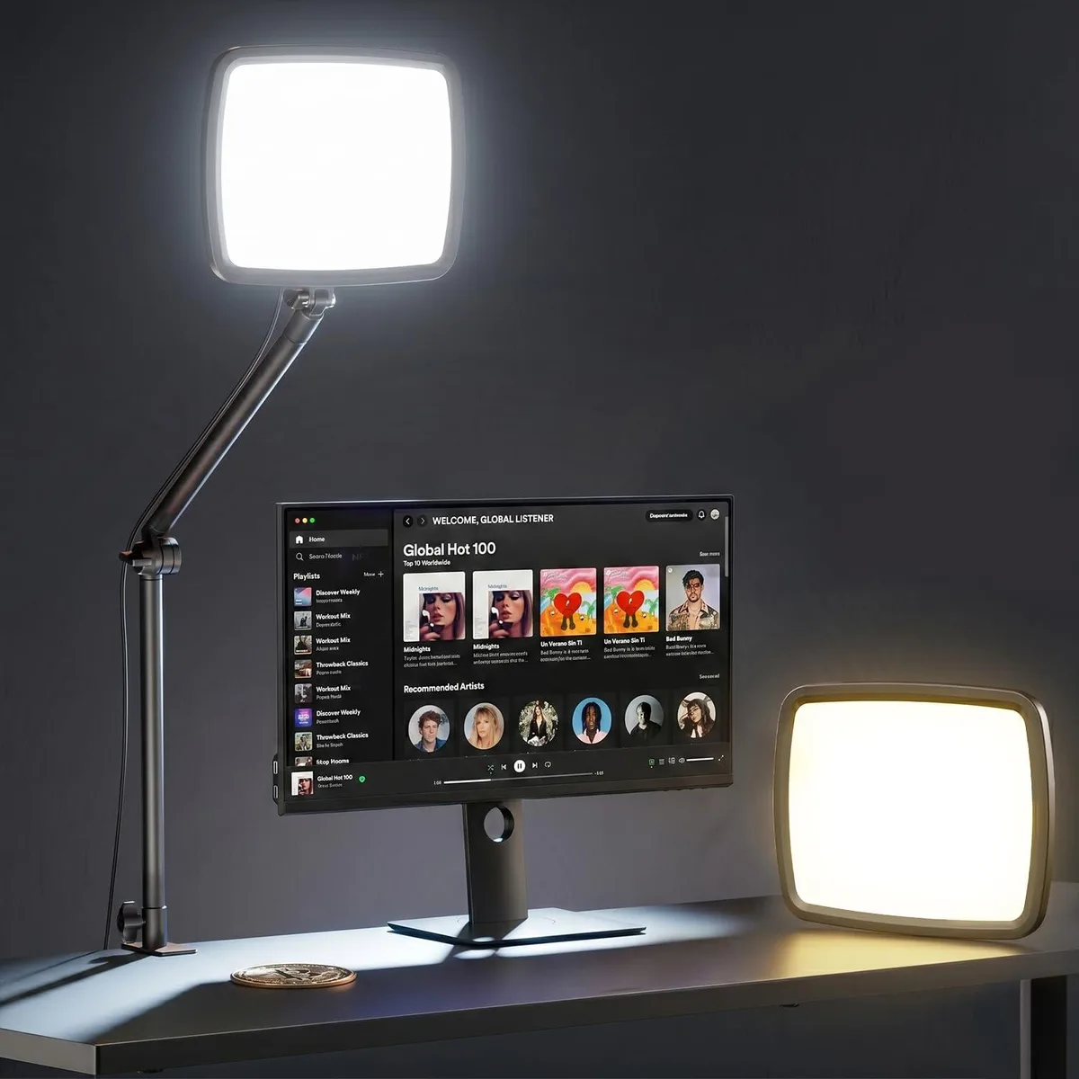 NiceVeedi PL14-BC US 14" Edge-lit Ring Light 20W 2700-6500K CRI97+ Desk Clamp — product photo