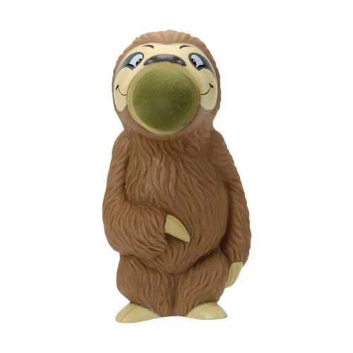 Sloth-shaped foam ball launcher with six soft balls and squeeze-action belly mechanism