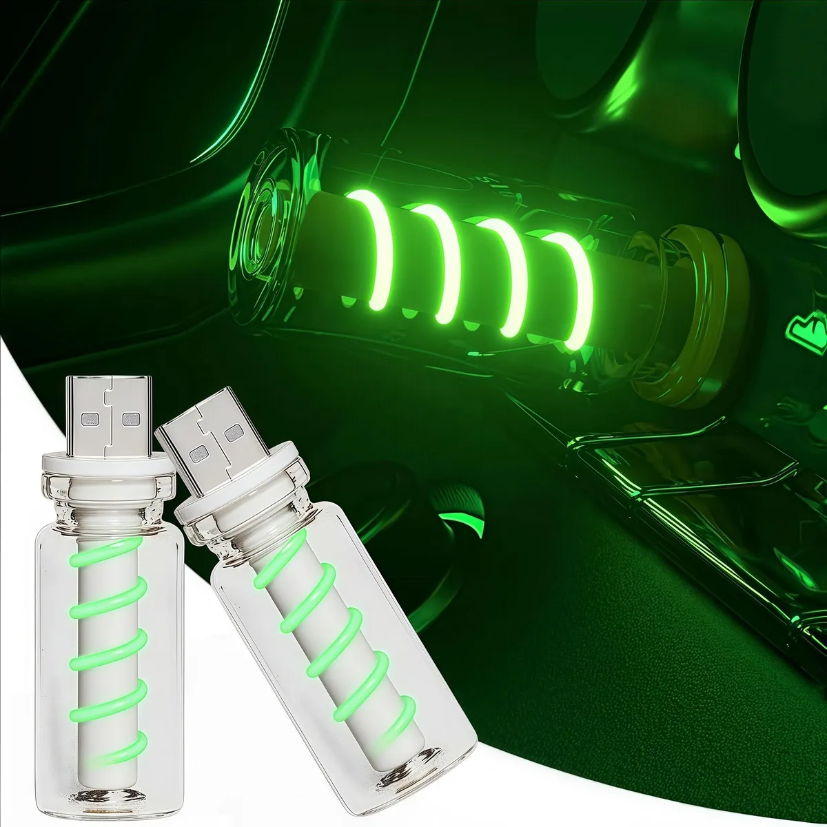  Car USB Night Light Touch Dimmable Retro LED Filament Lamp 2 Pack Green — product photo