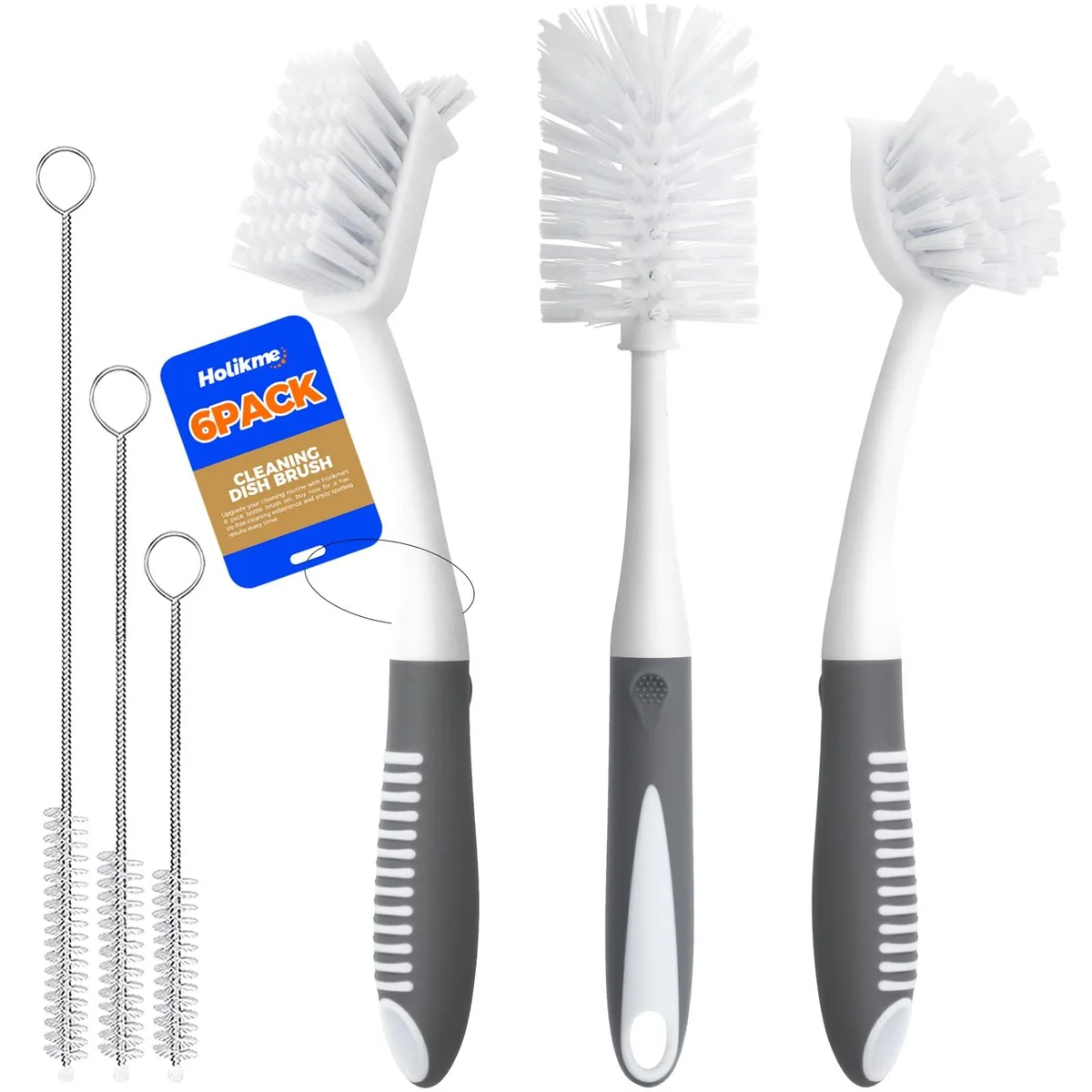 6 Pack Dish Brush Set with Bottle Brush Gray — product photo