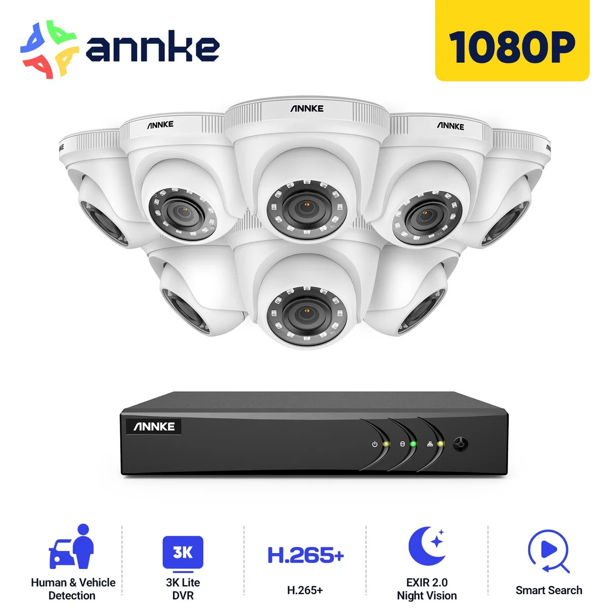 Annke Annke 8 Channel 3K Lite 5-in-1 DVR Kit 1080p Turret Cameras 100ft Night Vision IP66 — product photo