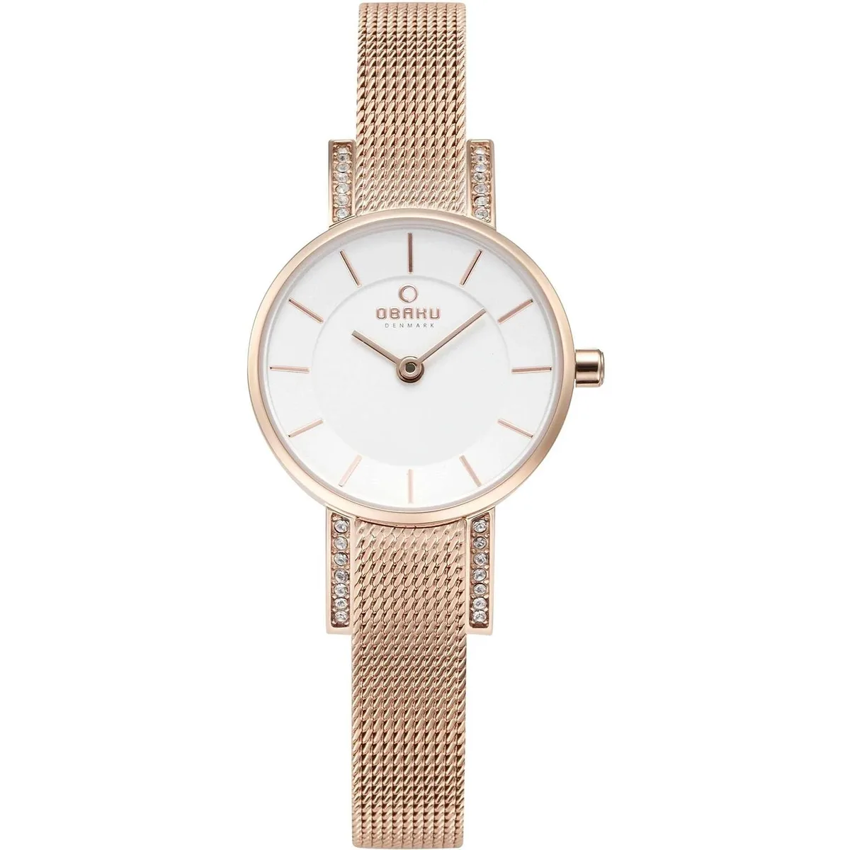 Obaku Lykke white dial watch on stainless steel bracelet