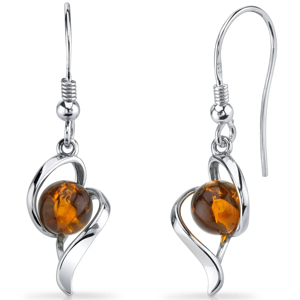 Oravo Oravo Baltic Amber Open Spiral Dangle Earrings 925 Sterling Silver Cognac 2.5g SE8496 — product photo